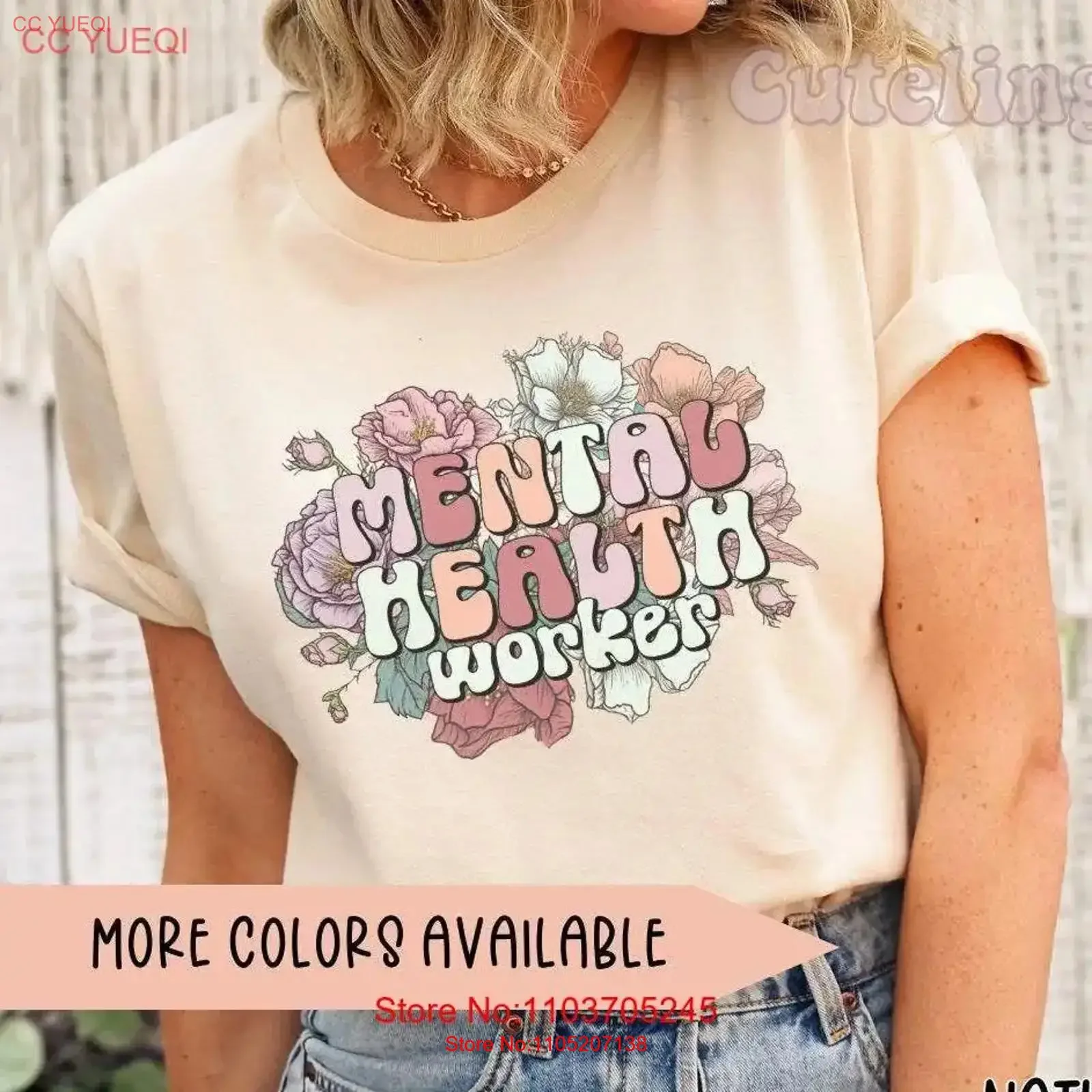 تي شيرت عامل الصحة العقلية يهم s الأزهار الاجتماعية عامل خمر غسلها لينة مصمم الملابس أعلى للارتداء اليومي #1