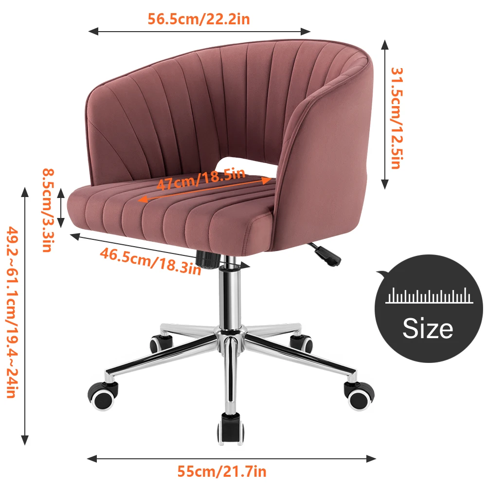 KKTONER Bureaustoel Fluwelen bureaustoel Draaifauteuil Leuke moderne stoffen thuiskantoor Bureaustoelen met wielen Verstelbare stoel