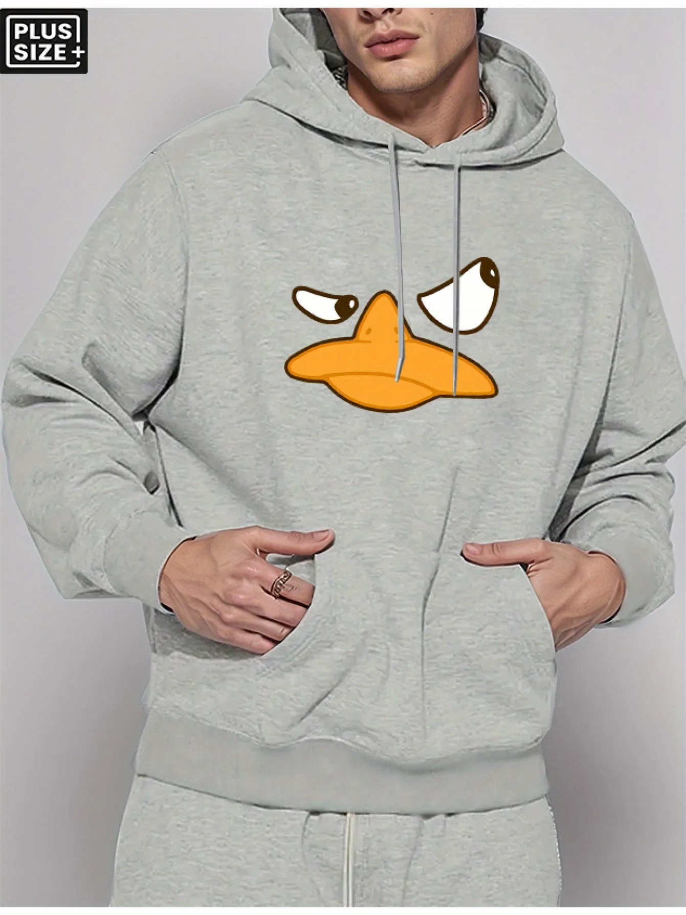 Men's Angry Duck Face Print Hoodie Casual Loose Long Sleeve Pullover Sweatshirt Cartoon Streetwear Hooded Tops