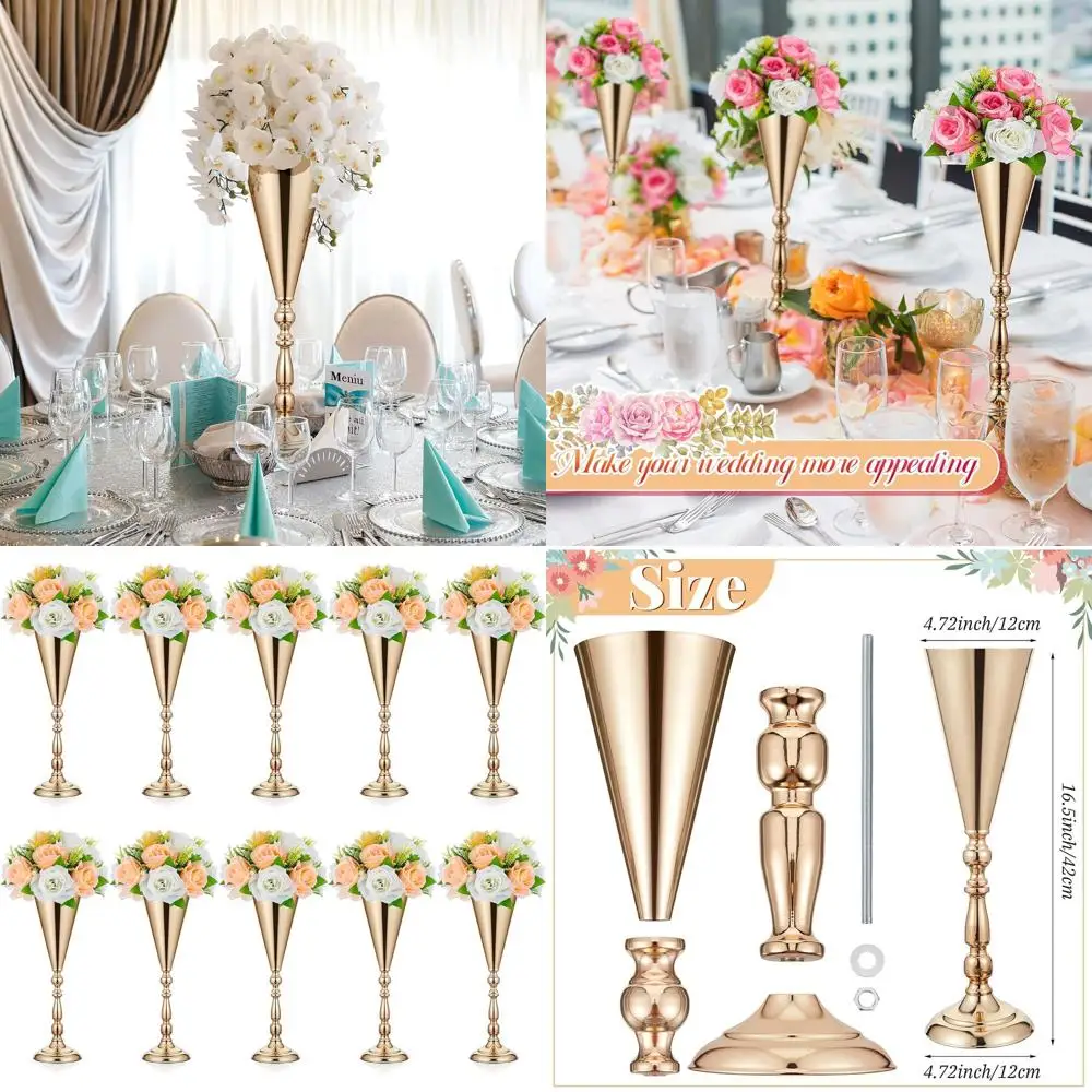 

Gold Crystal Geometric Vases for Wedding Centerpieces, 21.7 Inch Tall, Elegant Table Decor, Suitable for Receptions, Parties, Ba