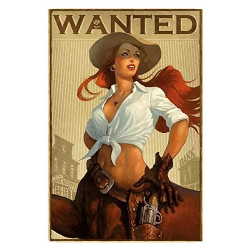 Pinup Cowgirls sexy lady metal tin signs wall poster plaque vintage iron painting decoration for Home Cafe washing room club bar