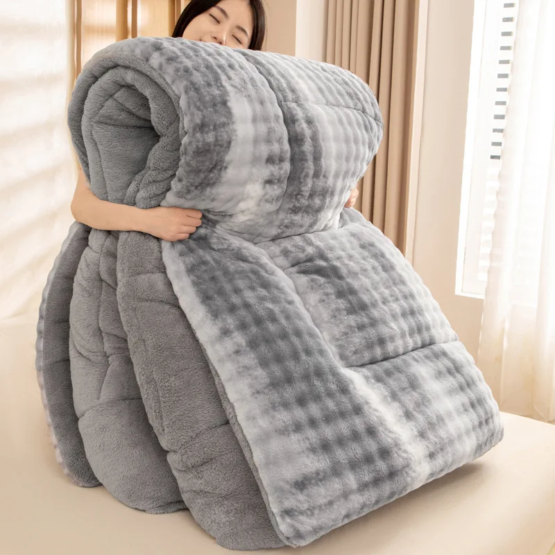 Soft Weighted Velvet Quilt Winter Warm Artificial Lamb Cashmere Wool Quilting Blanket  200x230 Queen Thicken Bed Comforters