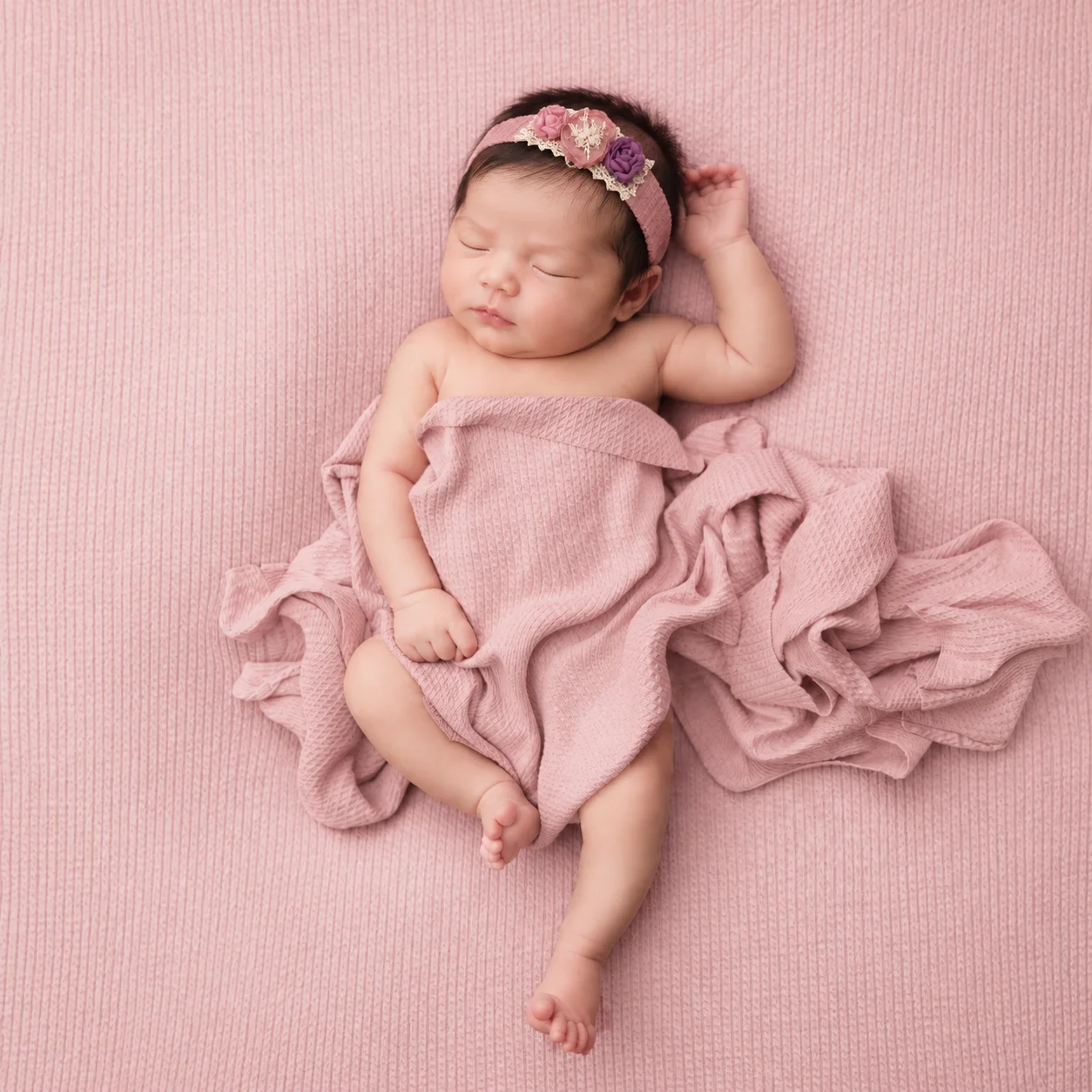 Stretchy Wrap Newborn Photography Floral Tieback Headband Set Textured Posing Fabric Newborn Wrap Baby Photo Prop Accessories