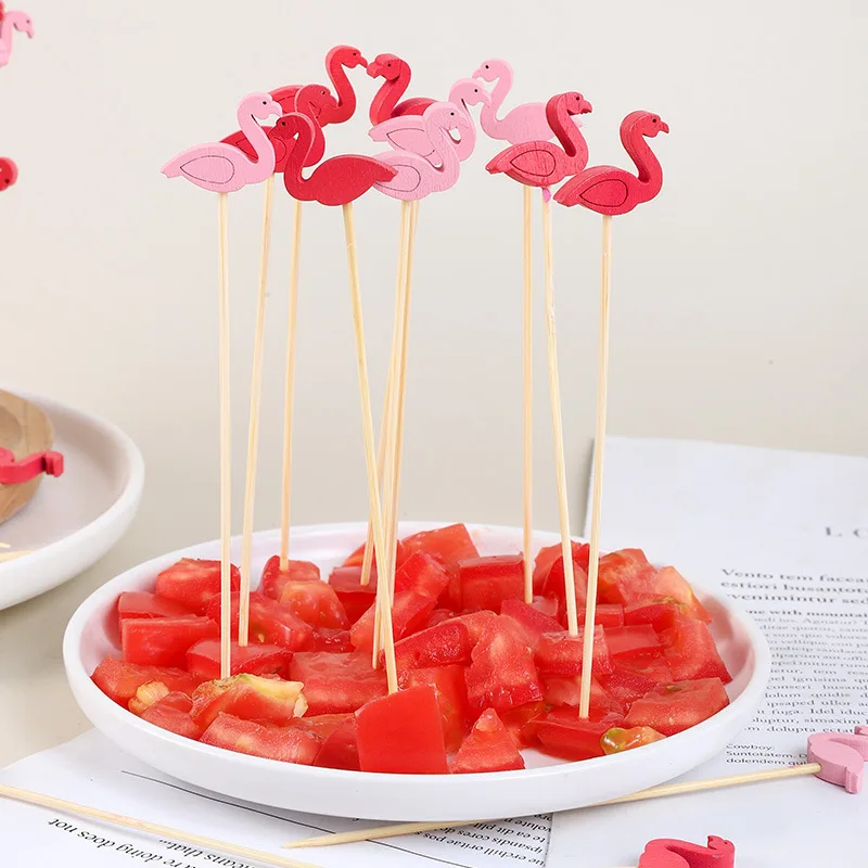 100pcs Decorative Toothpicks Flamingo Christmas Tree Cocktail Sticks Bamboo Fruit Skewers for Buffet Wedding Party Food Decor