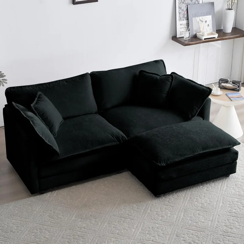 Deep Seat Sectional Sofa Cloud Couch with Ottoman, 76.7