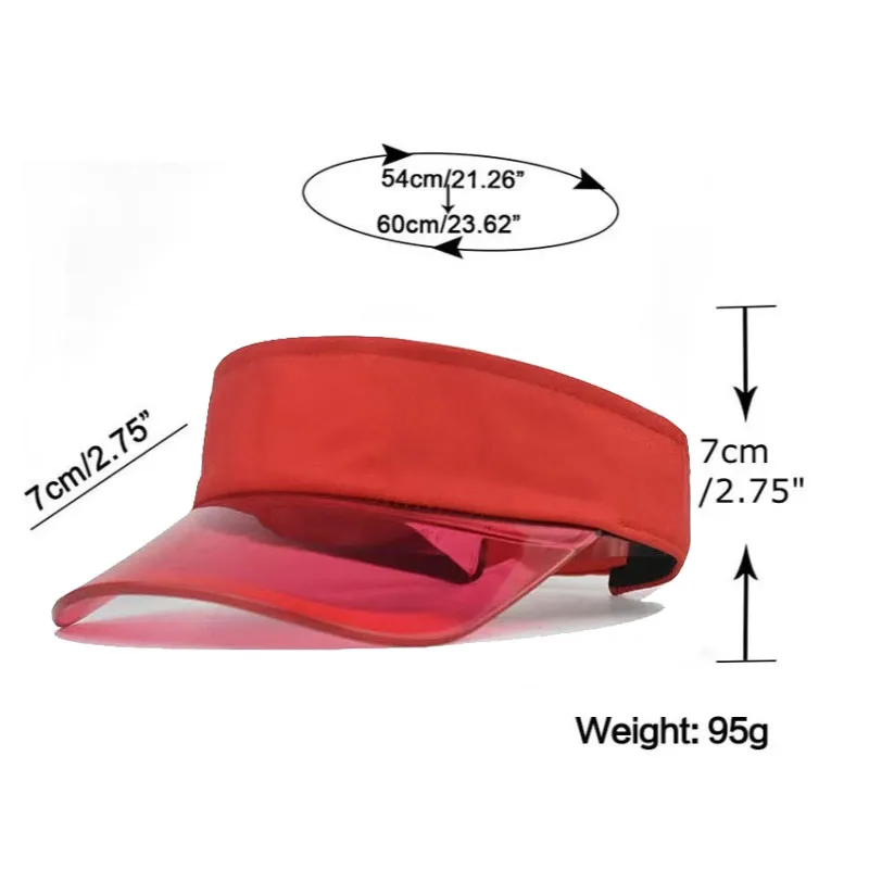 Red Tennis Sun Caps UV Protect Golf Cap Ladies Men Candy Leisure Sun Hat Outdoor Sport Sun Visors Clear Jelly PVC Hollow Top