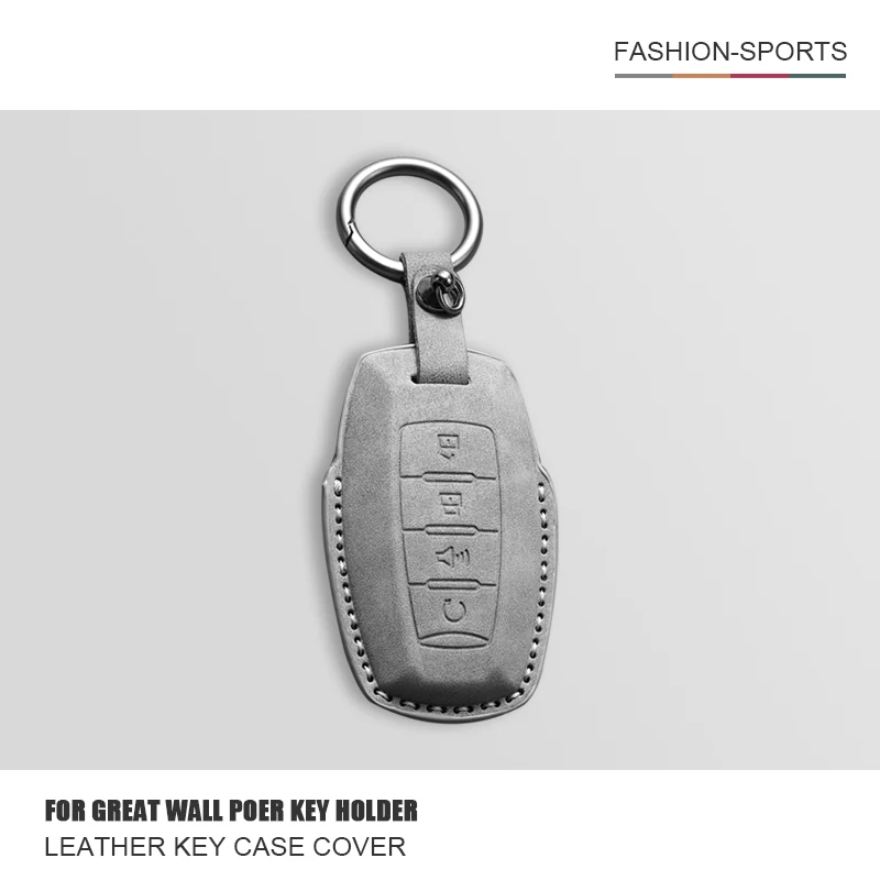 3/4 Buttons Leather Car Remote Key Case Cover For Great Wall Cannon POWER 2022 H6 Cannon P Series M4 Hover Keychain Accessories