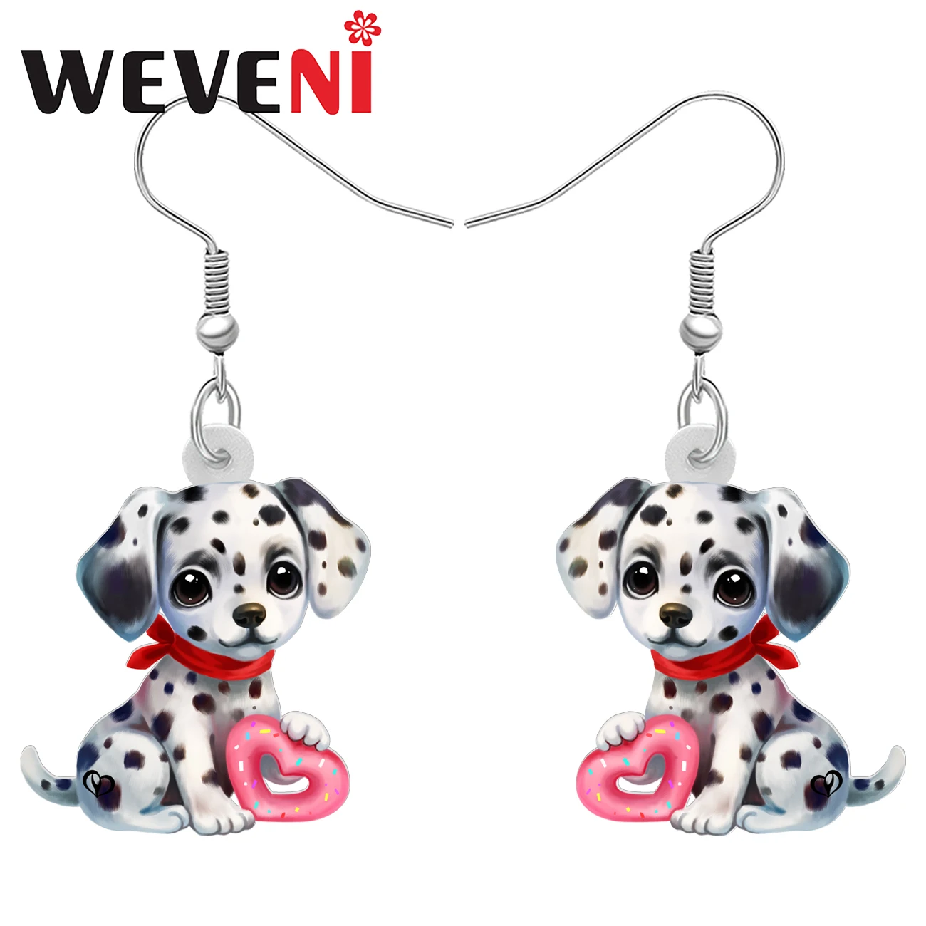 WEVENI Acrylic Black White Dalmatians Doggy Puppy Drop Dangle Earrings For Women Couples Valentines's Day Gifts