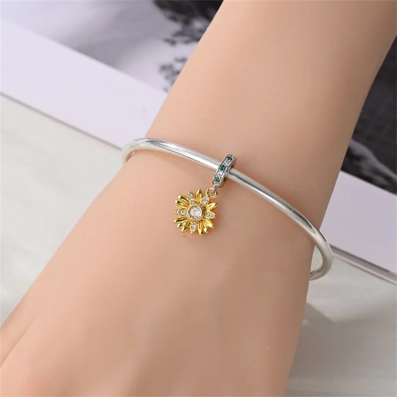 925 Sterling Silver Sunflower Charms Pendant For Women Fit Original Bracelet DIY Jewelry Gifts
