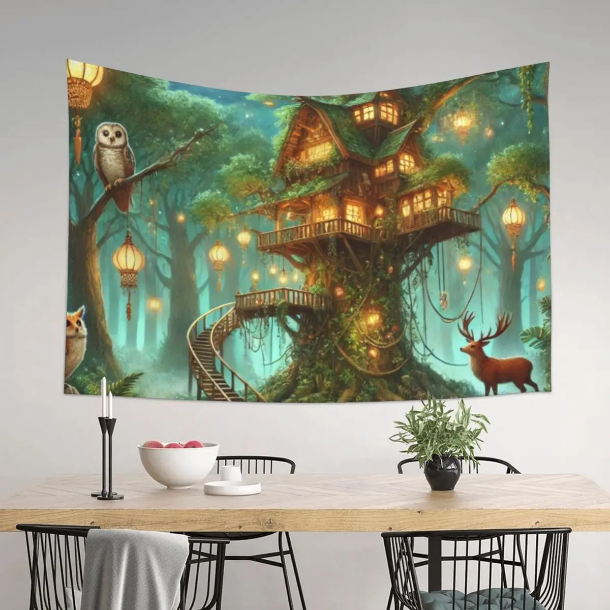 

Enchanted Treehouse - Mystical Forest Dwelling Tapestry Decorative Wall Mural Home And Comfort Decor Hanging Wall Tapestry