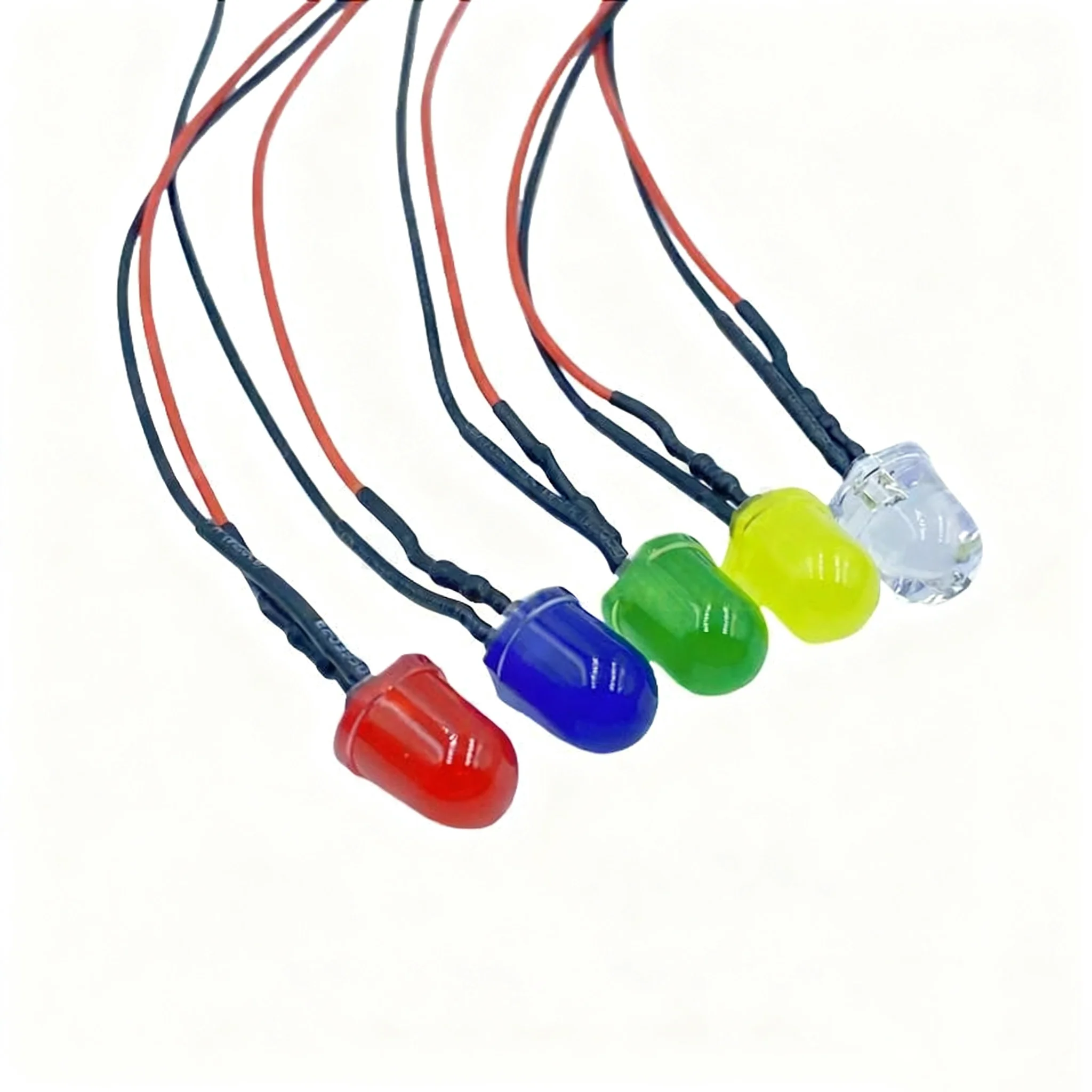 F3mm5/8/10mmled redondo emissora luz talão com fio e preto manga longa lâmpada luz indicadora de sinal 3v220v