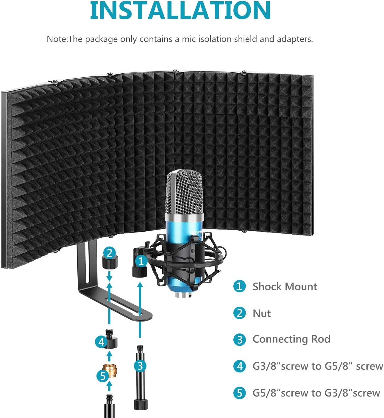 Neewer Pro Microphone Isolation Shield, 5-Panel Pop Filter Compatible with Blue Yeti and Any Condenser Microphone Recording