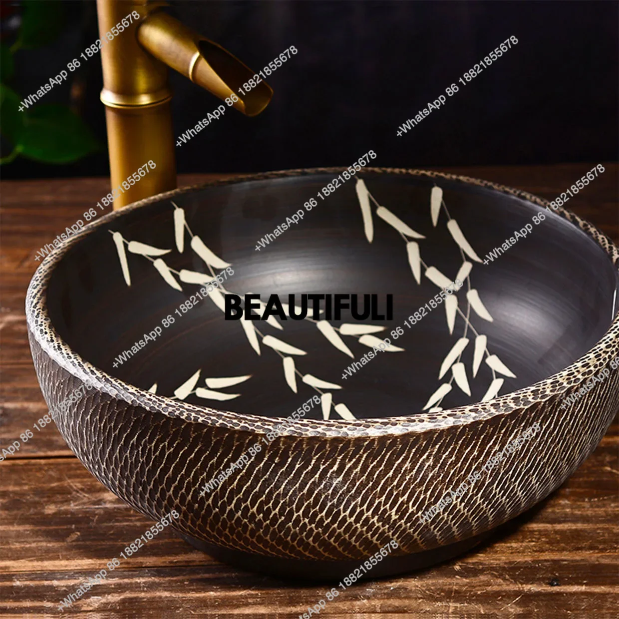 

RR Ceramic Art Basin Bathroom Washbasin Retro Home Hotel Countertop Sinks Bowl Sinks