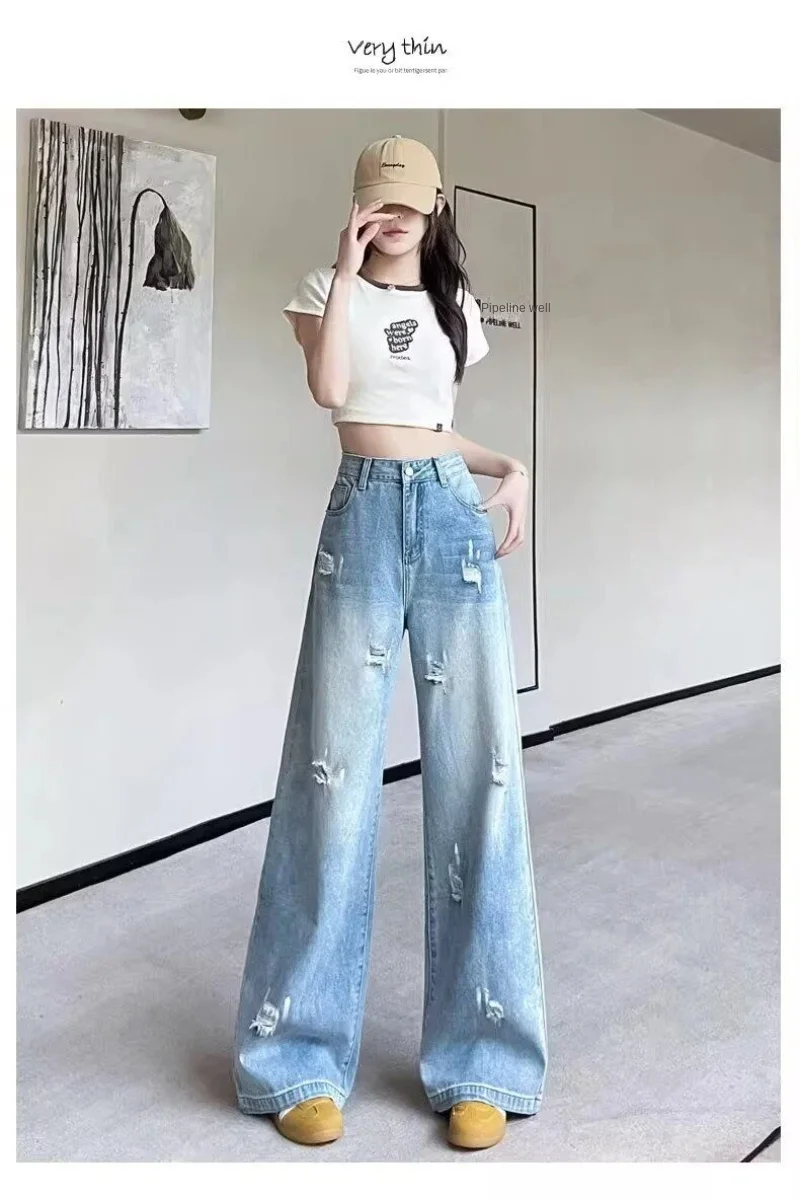 جديد 2025 الخريف النساء الجينز Y2k الجينز عالية الخصر واسعة الساق فضفاضة تناسب السراويل التخسيس موضة تنوعا الرجعية السراويل الطويلة