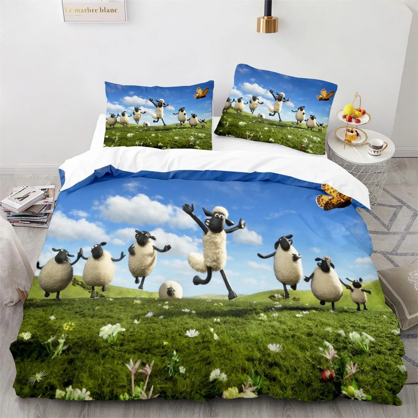 

Shaun the Sheep Cartoon Printed Bedding Sets exquisite bed supplies set duvet cover bed comforter set luxury birthday gift