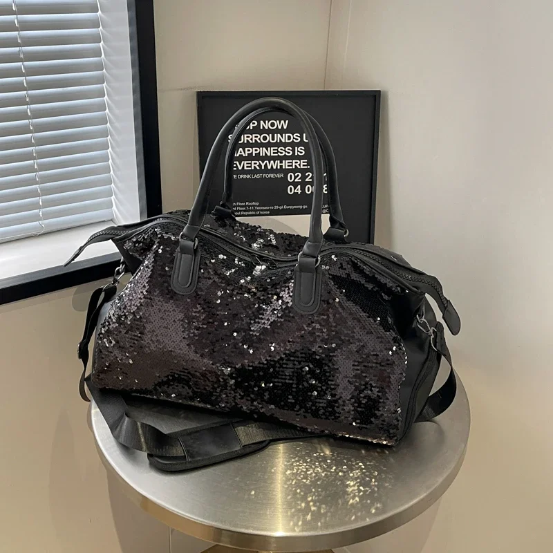 Super Cool Sparkling Sequins PU Travel Bags High Quality Large Capacity Shoulder and Crossbody Bags for Women 2024 Fashion New