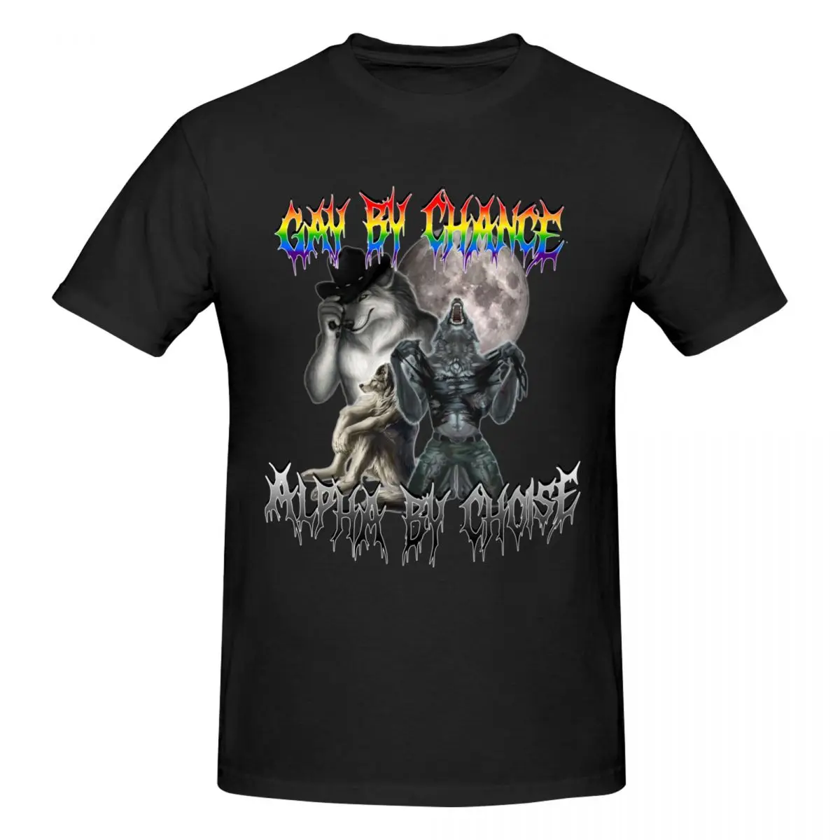 Gay By Chance Alpha By Choice Alpha Wolf LGBT Vintage T Shirts Graphic Y2K Pops O-neck Tshirts For Men Women Clothing