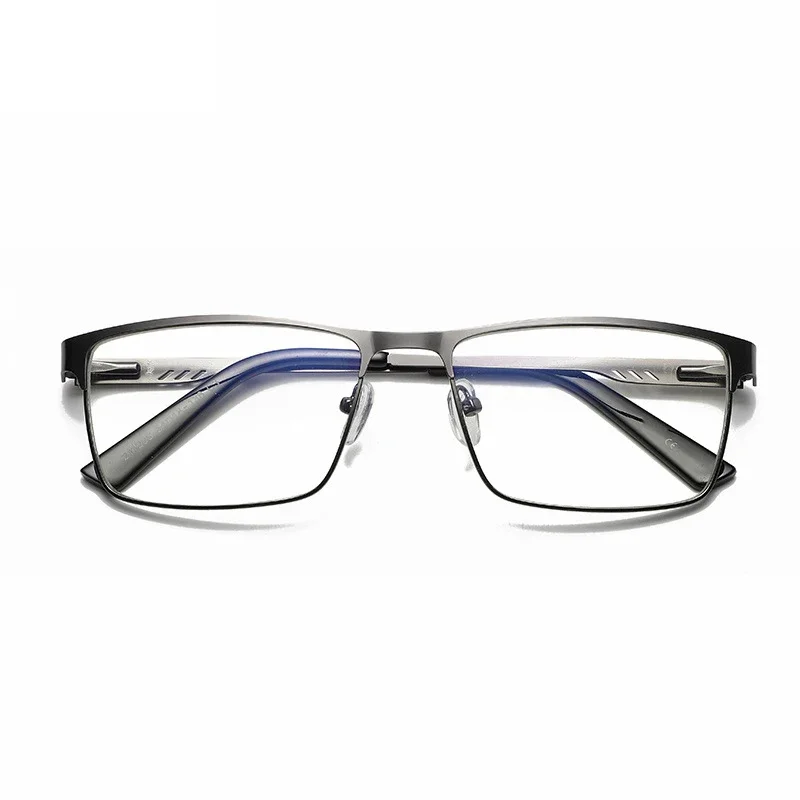 Herren Eckige Metall-Lesebrille mit Großem Rahmen und Federbügeln für Ältere, Alterssichtigkeit-Brille mit Blaulichtfilter und Augenschutz