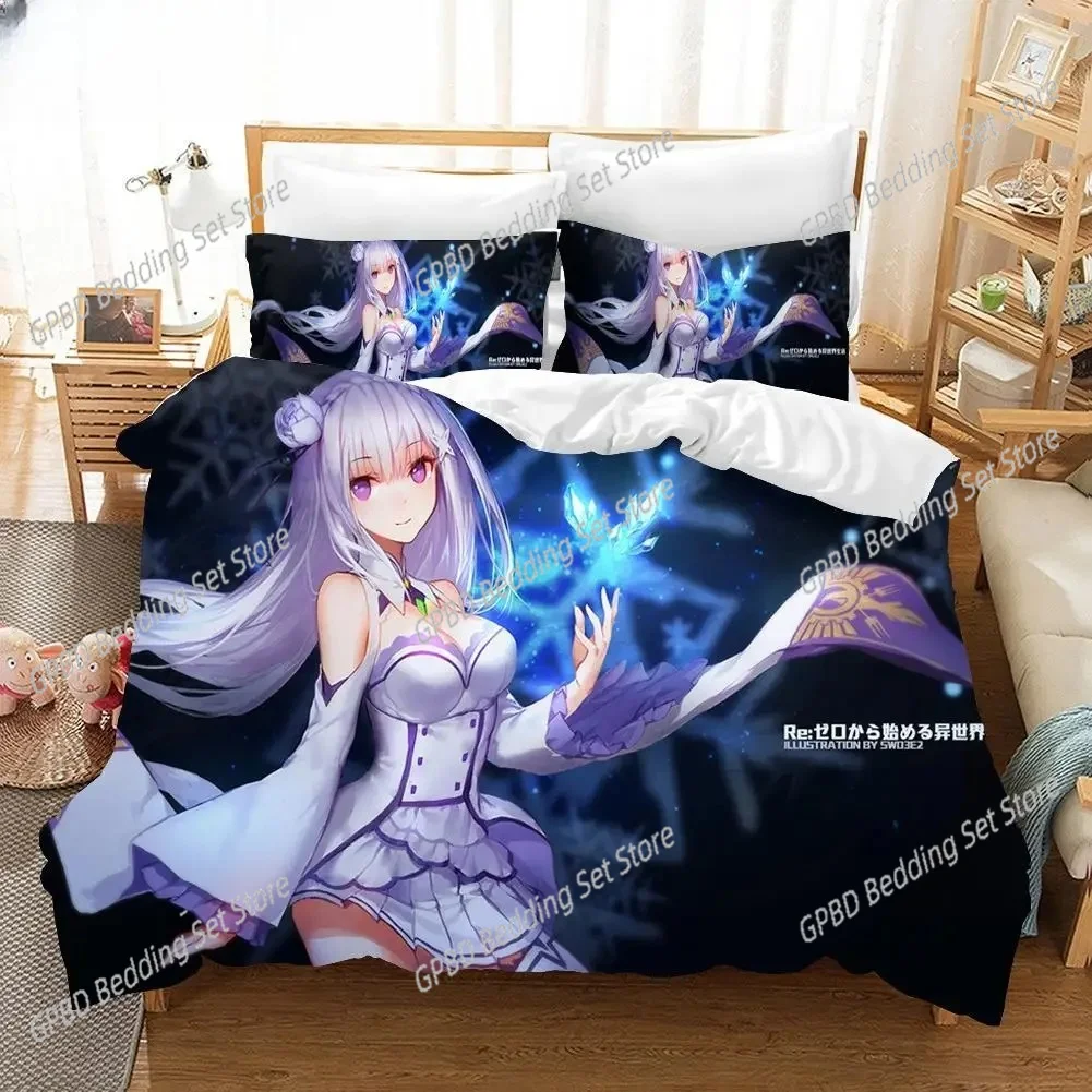 3D Print Cartoons Rem Ram Bedding Set Life in a different world from zero Anime Duvet Cover Sets Comforter Bed Kids