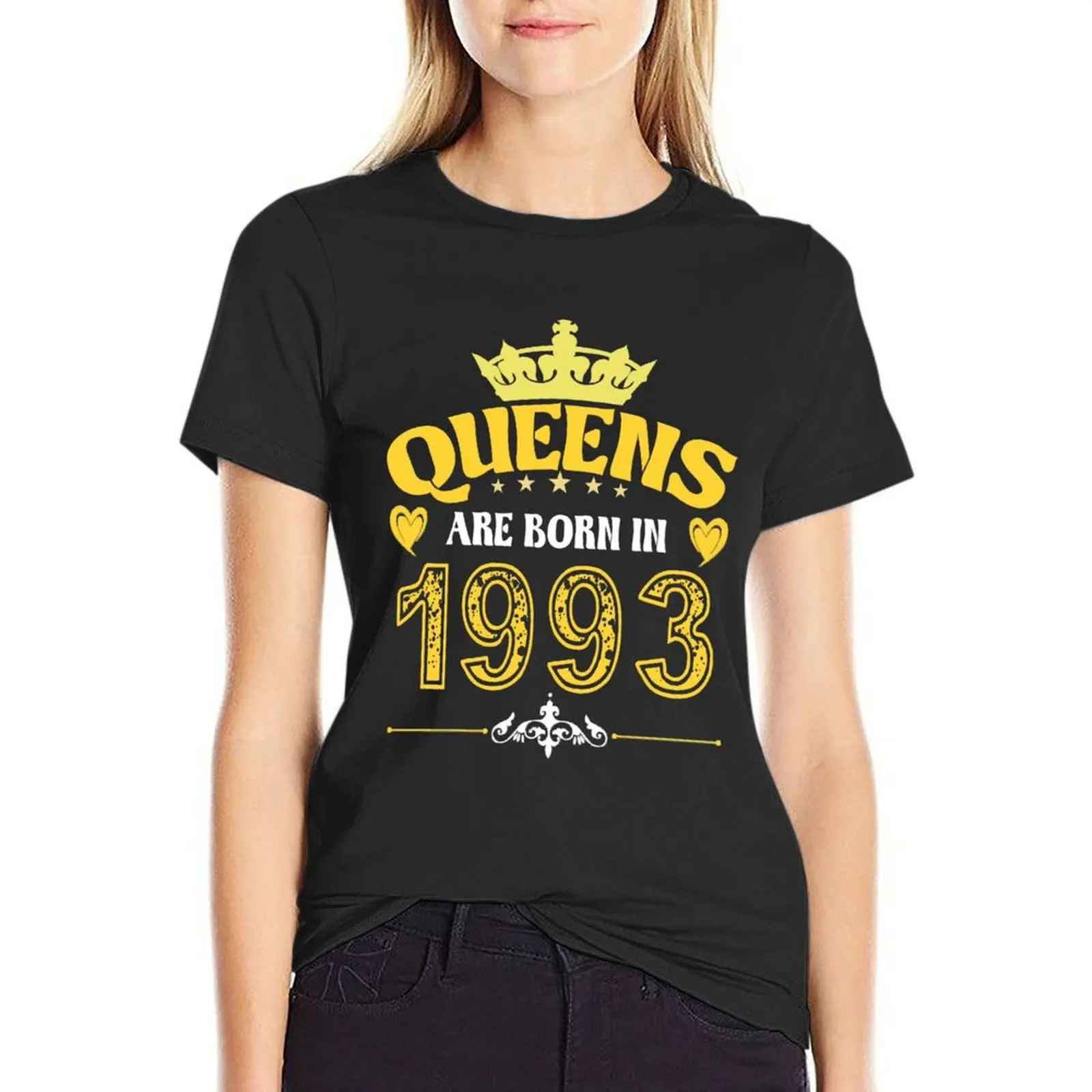 Camiseta de Queens Are Born In 1993 para mujer, ropa vintage de pesos pesados, camisetas negras