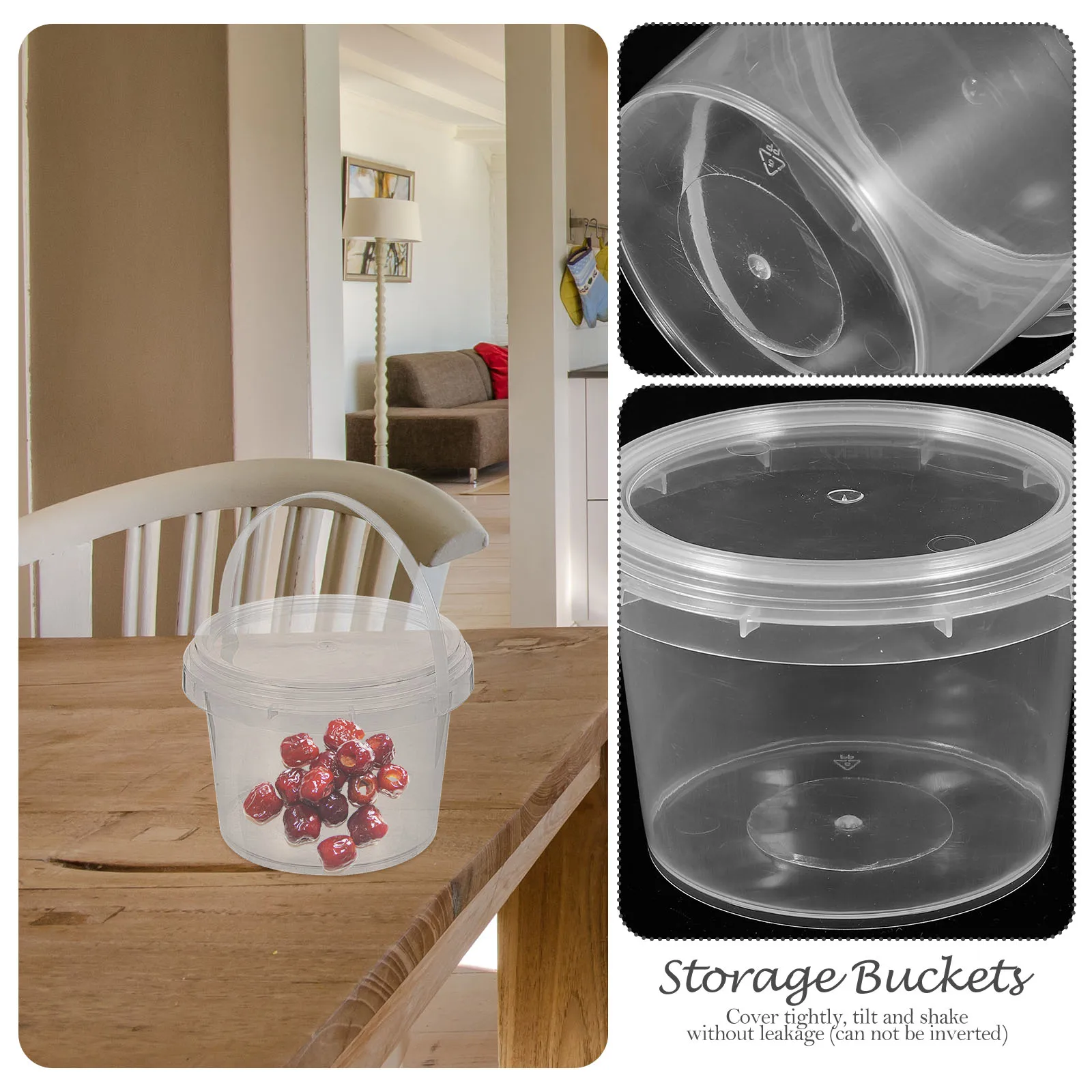10pcs Plastic Storage Buckets Kitchen Containers Empty Bucket Clear Container Household Items Sealed Lid Portable 500ml 1000ml