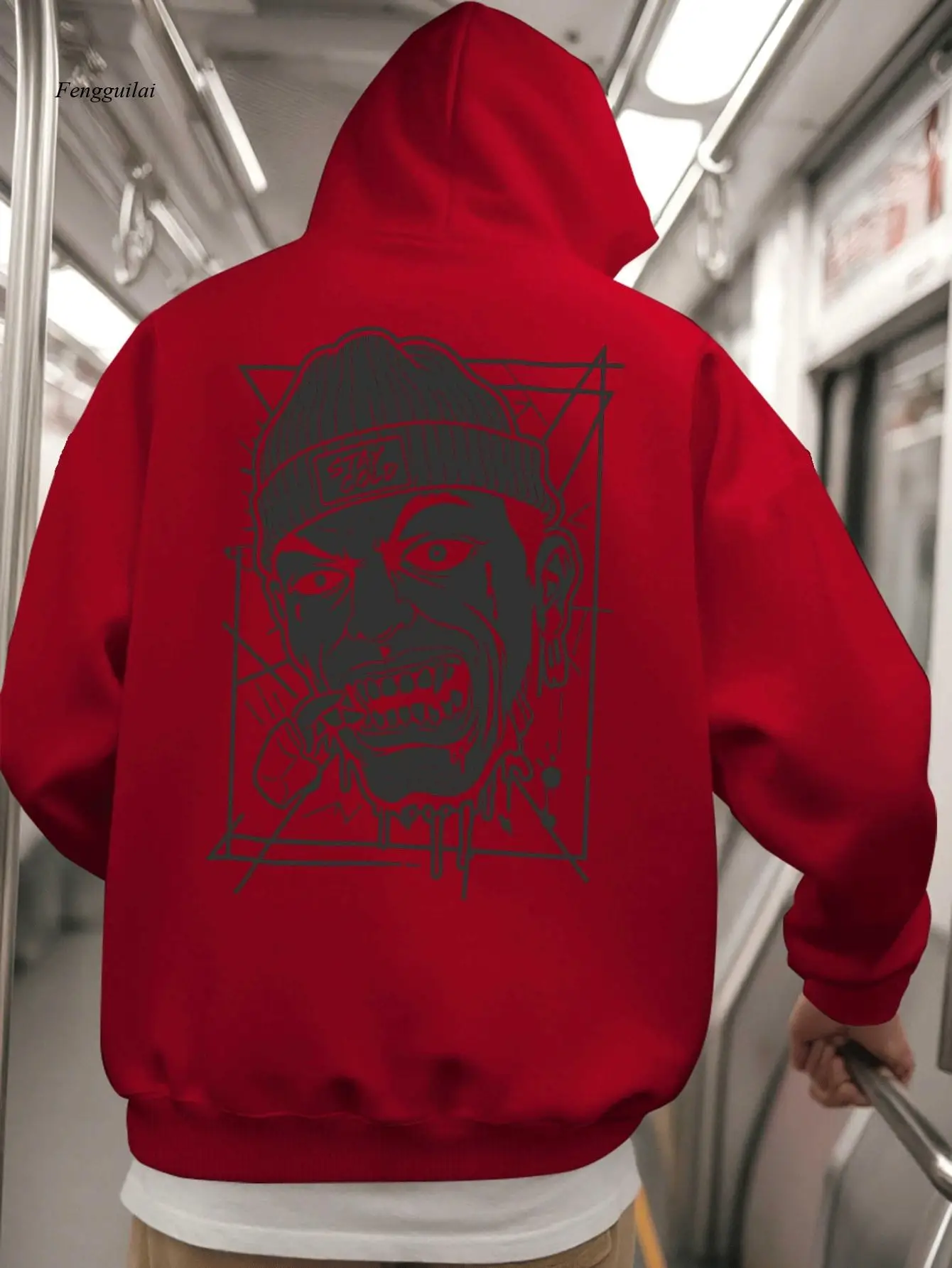 سويت شيرت بقلنسوة من القطيفة - بلوفر شتوي دافئ كبير مع قماش ناعم وطباعة حروف وياقة بغطاء للرأس #4