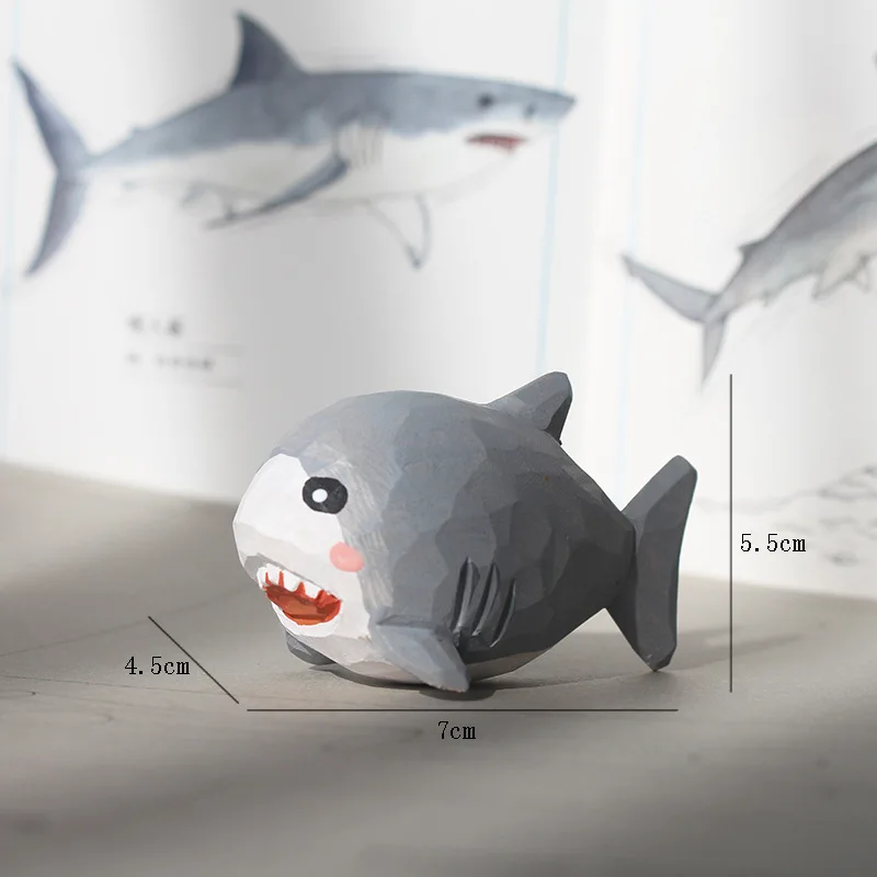 Cute Cartoon Wooden Whale DeskTop Figurine Ornament Basswood Carving  Animal Statue Home Decor Gift Ocean Series Event Souvenirs