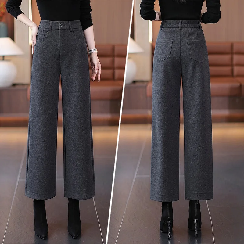 

Acetate Woolen Pants for Women Casual Loose Straight Nine-point Pants