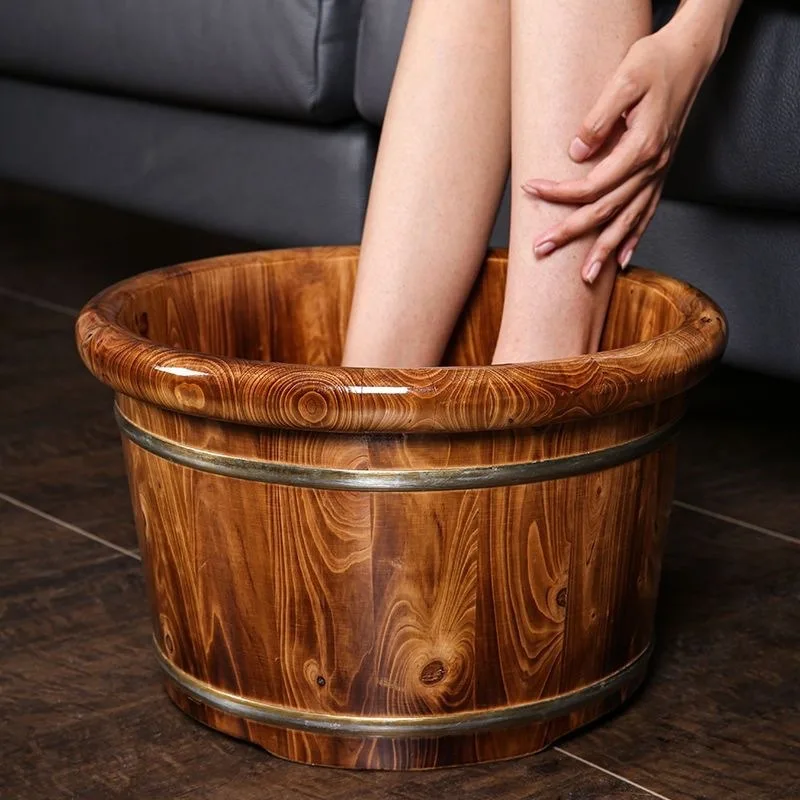 adult Household Solid Wood Wash Bucket Foot Bath Bucket Insulated Wooden Bath Portable Foot massage