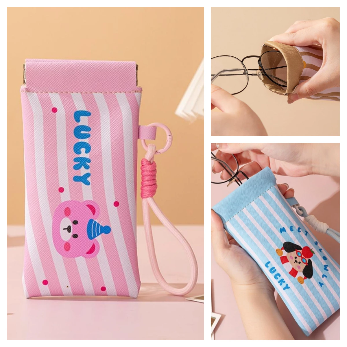 

Pu Leather Pocket Holder Dopamine Color Soft Eyewear Pouch Portable Glasses Case Lightweight Automatic Closed Cover For Daily