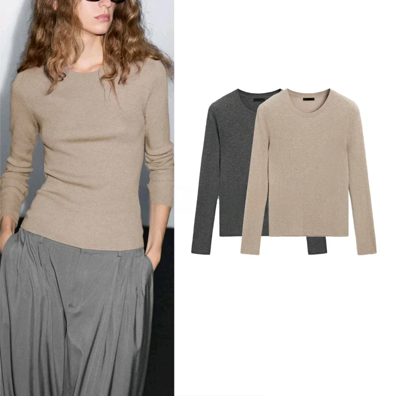 

Мягкая трикотажная кофта с длинным рукавом серого цвета для женщин, облегающий крой, осенняя новинка, базовая модель, худи из полиэфирного волокна