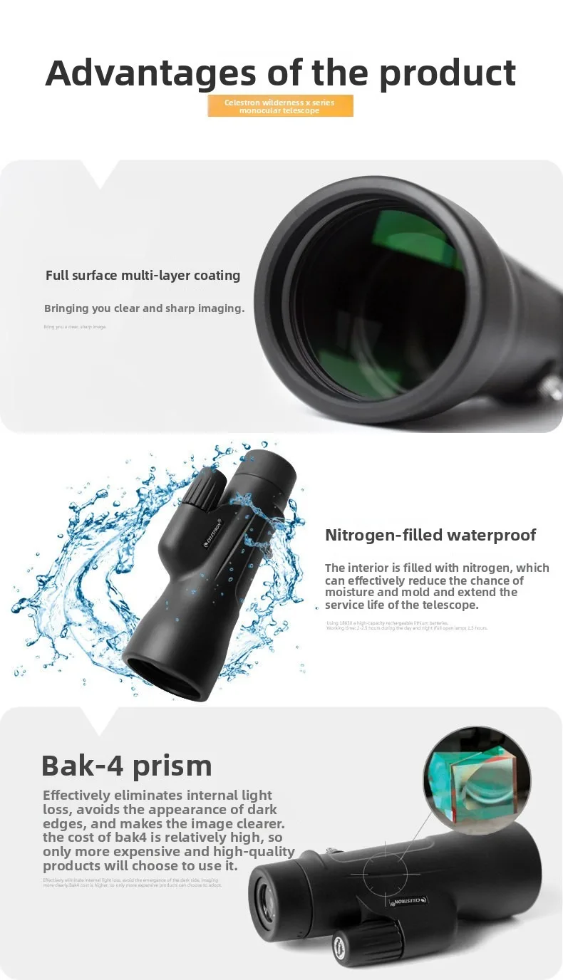 CELESTRON Original Hochleistungs-Teleskop 50mm Große Blende Hochauflösende Outdoor-Beobachtung 10x50 Monokular – Detail 6