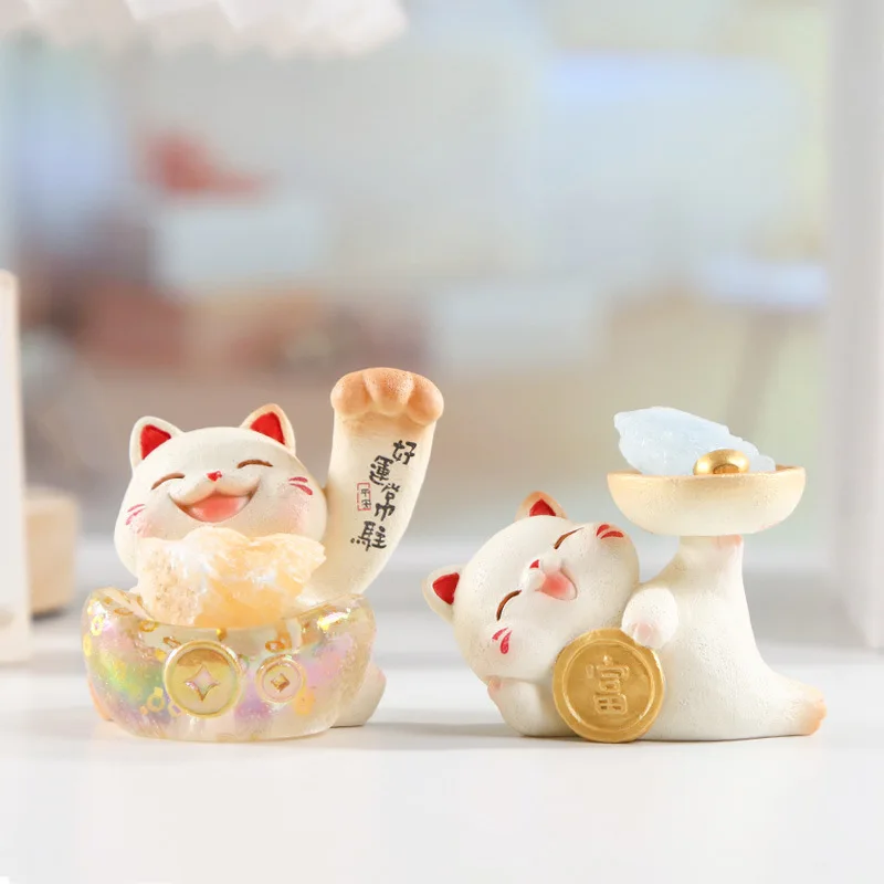 صندوق أعمى غامض، جميل، إبداعي، زخارف مكتبية، هدايا، أحجار كريستال جذابة الثروة، قطة صغيرة