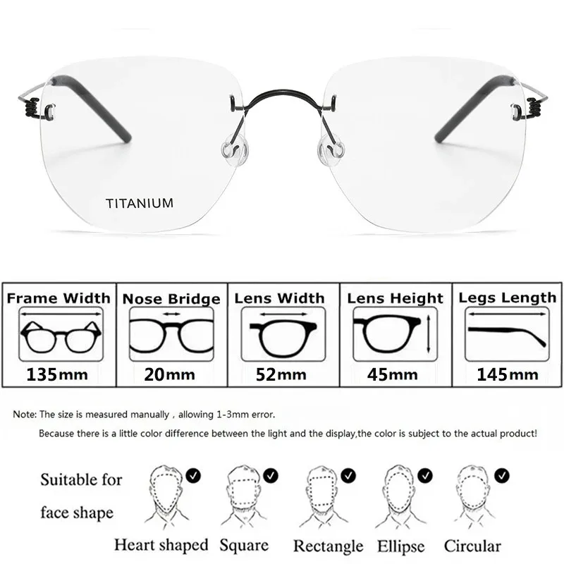 Denmark Brand Rimless Square Glasses Frame Ultralight Men Screwless Titanium Thin Spectacles Women Irregular Eyeglasses Eyewear