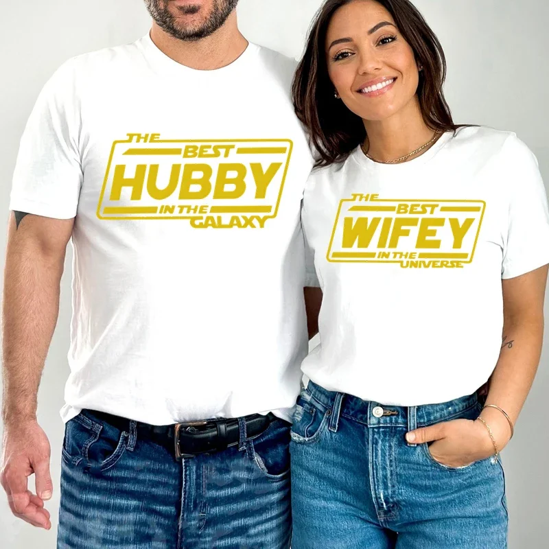 Letter Graphic Tees The Best Hubby/the Best Wifey Print Couple Matching T-shirt Harajuku Short Sleeve Honeymoon Lovers T-shirt