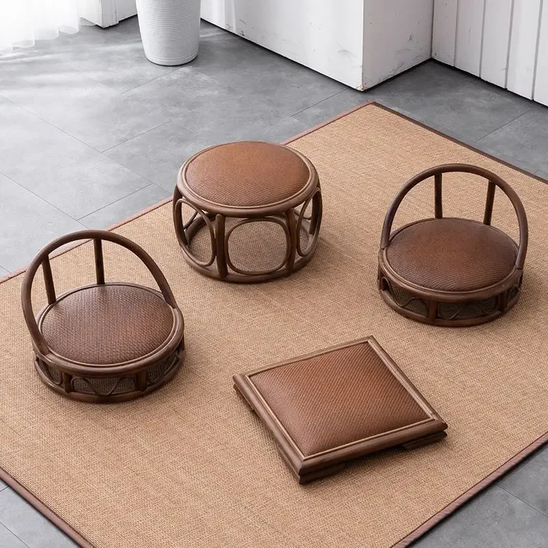 Chinese Style Lounge Stools Vintage Rattan Shoe-Changing Low Stool Zen Bay Window Vanity