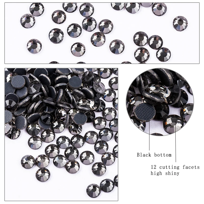 high quality Hotfix Rhinestones Black Diamond Iron On Crystal Glass Strass Clear SS4-SS30 Hot fix Rhinestone For Fabric Garment