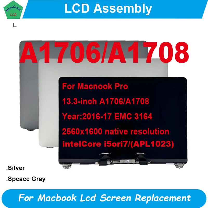 

Full LCD Display Complete Assembly for Macbook Pro, Retina 13.3inch, A1706, A1708, A1989, A2159, A2251, A2289, A2338, New Laptop