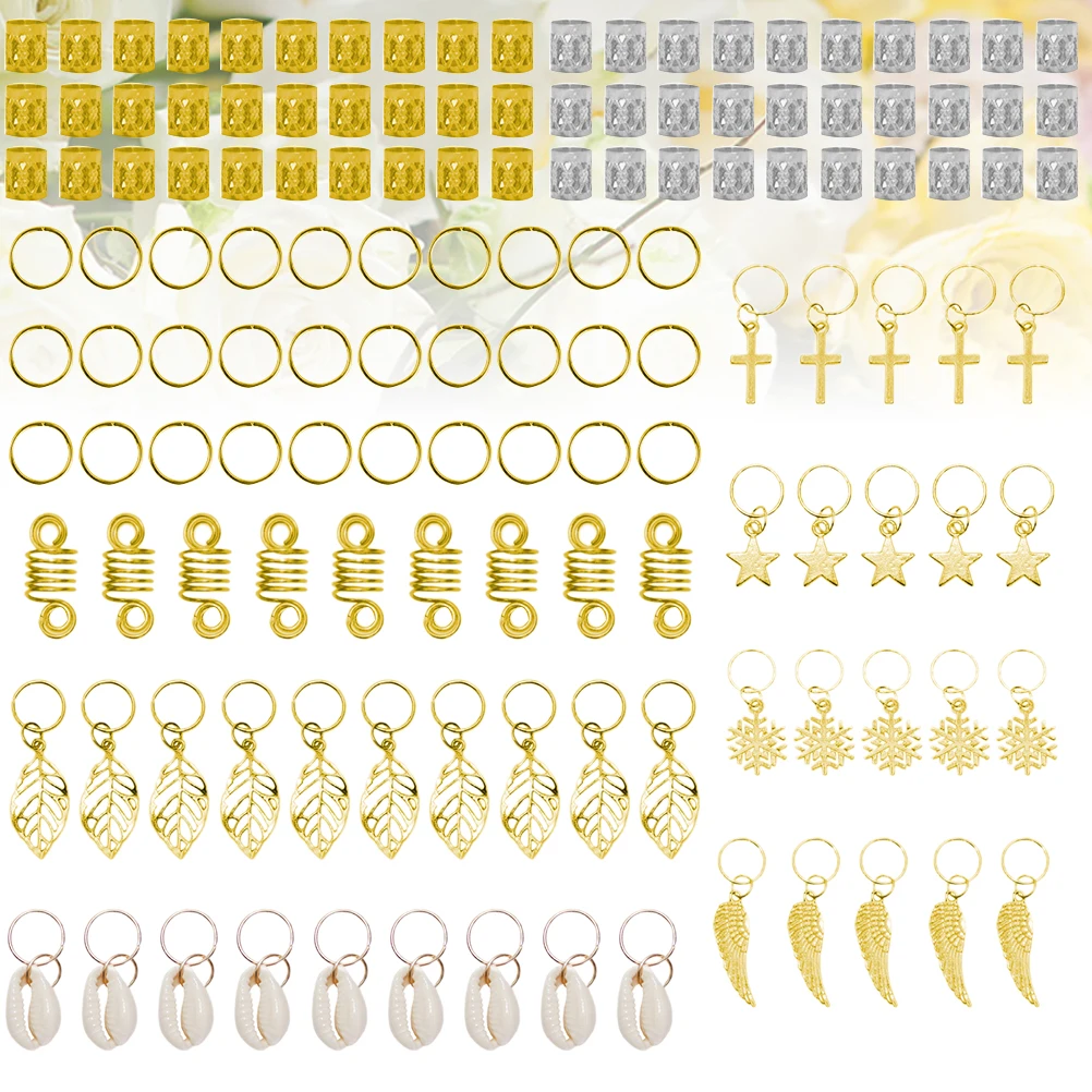 

140pcs Metal Accessories Hollow Design Lightweight Dreadlock Cuffs Gold Beads Toppers Hair Tube Braid Rings Practical Gift Hair