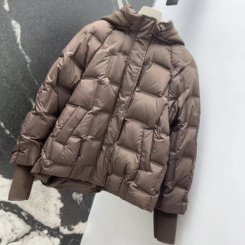 Damen-Daunenjacke mit Kapuze, stilvolle, lässige, vielseitige warme Jacke, hochwertiger Puffermantel mit weißer Entendaunenfüllung, 2025