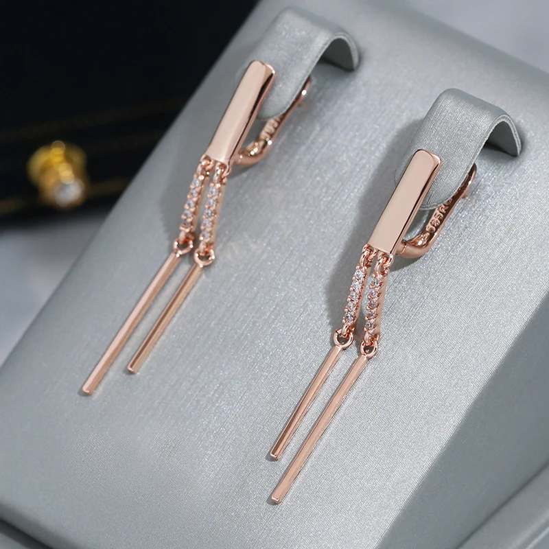 Wbmqda Tassel Long Drop Earrings For Women 585 Rose Gold Color With White Natural Zircon Luxury Dubai Jewelry Accessories