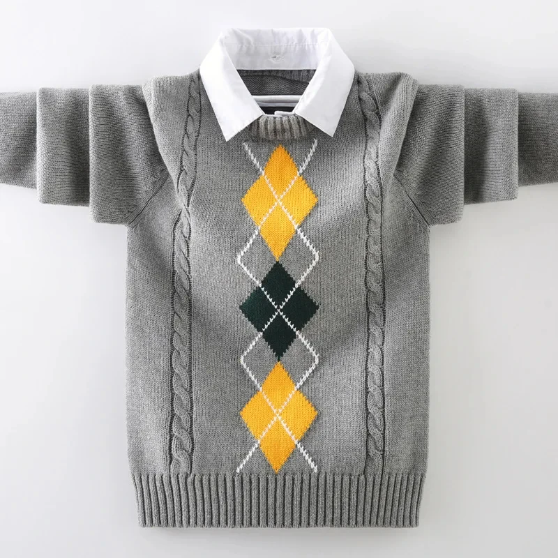 Kids Boys Sweater School Uniform Autumn Winter Knitted Cotton Children\'s Pullovers For Teenager Age 5-15 Years Outerwear Coat