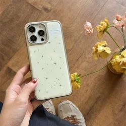 Milk Color Cute Stars Pattern Phone Case for iPhone 16 16pro 16promax 15 15pro 15promax 14 14pro 14promax 13
