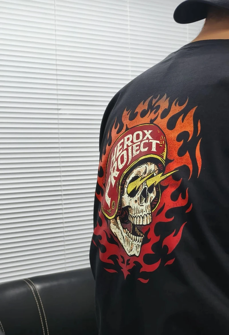 Harley Classic Vintage Fire Skull Lightning Eye Motorcycle Harley Cotton Printed Short Sleeve T-shirt for Men and Women