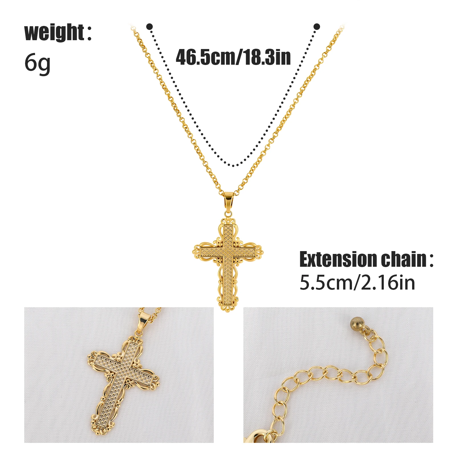 Chicgrowth Cross Pendant Necklaces for Women Fashion Jewelry for Ladies Girls Trendy Jewellery Gold-color Cross Necklace Women