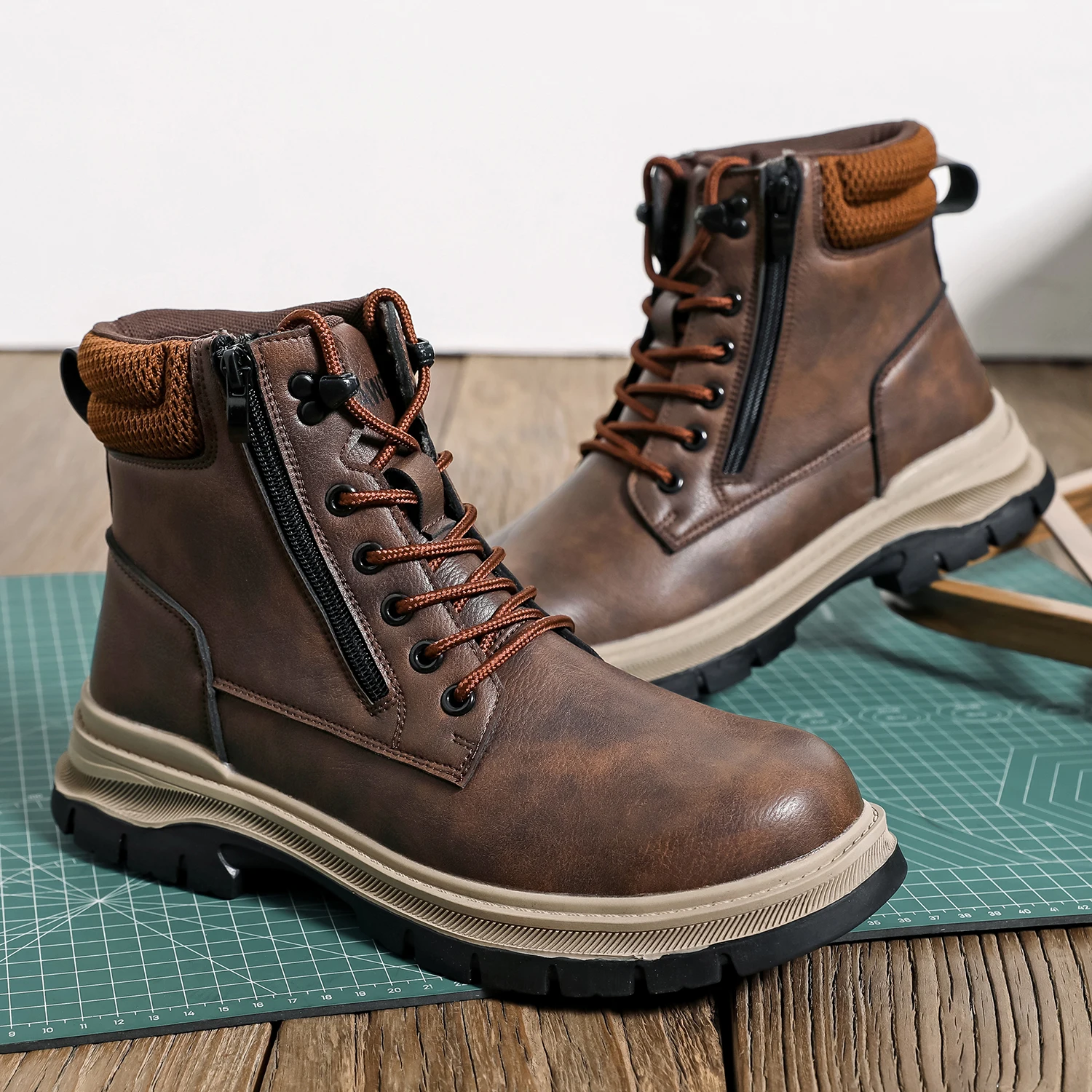 Sicherheitsstiefel Braun Wasserdicht Herren Stahlkappenschuhe Arbeit Anti-Drop Anti-Piercing Starke langlebige Schutzschuhe Unzerstörbar – Detail 2