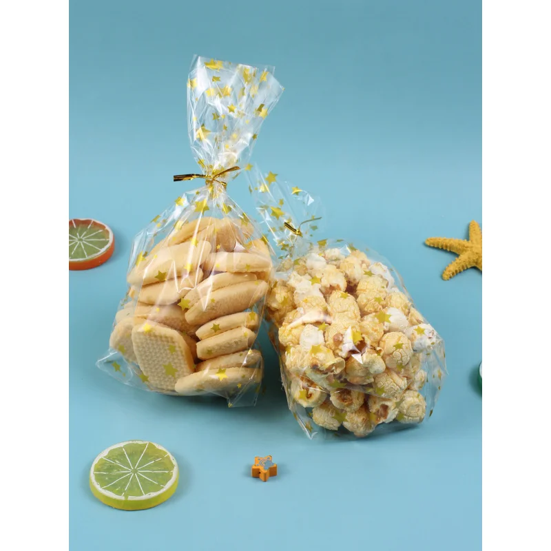 Saco de embalagem de pipoca de torrada de doces transparente de bolso plano dourado personalizado Saco de plástico descartável de qualidade alimentar