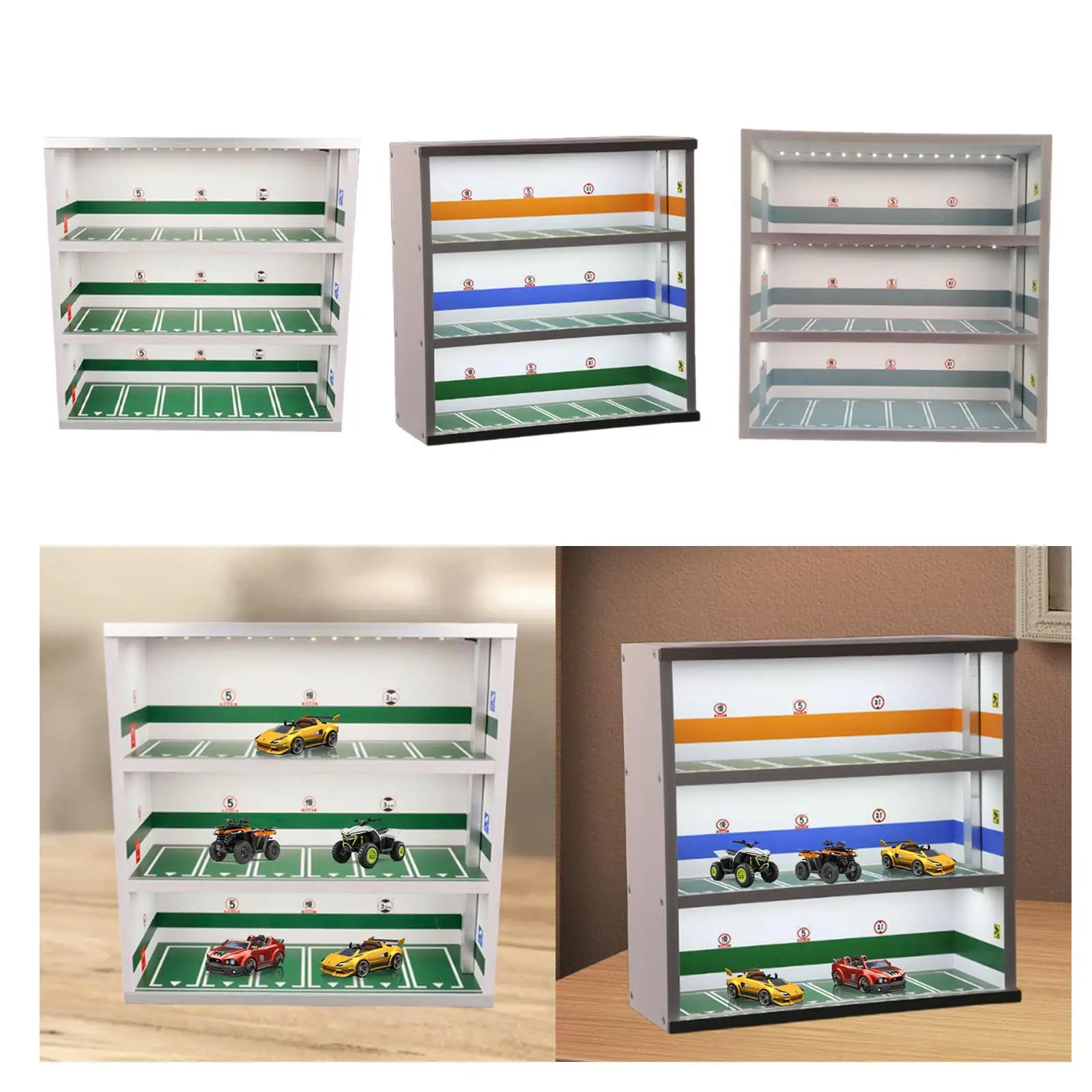 

1/64 Model Car Display Case Parking Scene with LED Light Decoration Photo Prop Showcase Organizer Display Box Garage Diorama