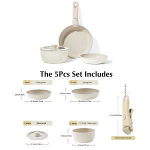 طقم أواني طهي من الجرانيت بمقبض قابل للإزالة، أواني طهي غير لاصقة، تجهيزات طهي، طقم مطبخ، الحث، عربة سكن متنقلة، تخييم، طقم موقد بغطاء زجاجي، 5 قطع أفضل 8 تجهيزات مطابخ زجاجية للحث - رقم 2