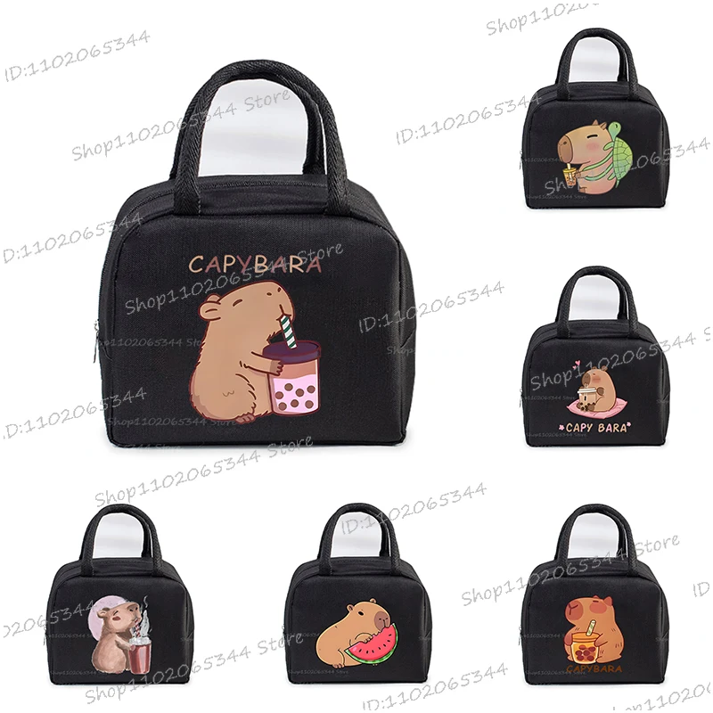 Canvas Lunch Bag Women Kids Capybara Bobo Tea Print Insulation Bags Cartoon Animal Capybara Pattern Lunch Tote Box For Teens